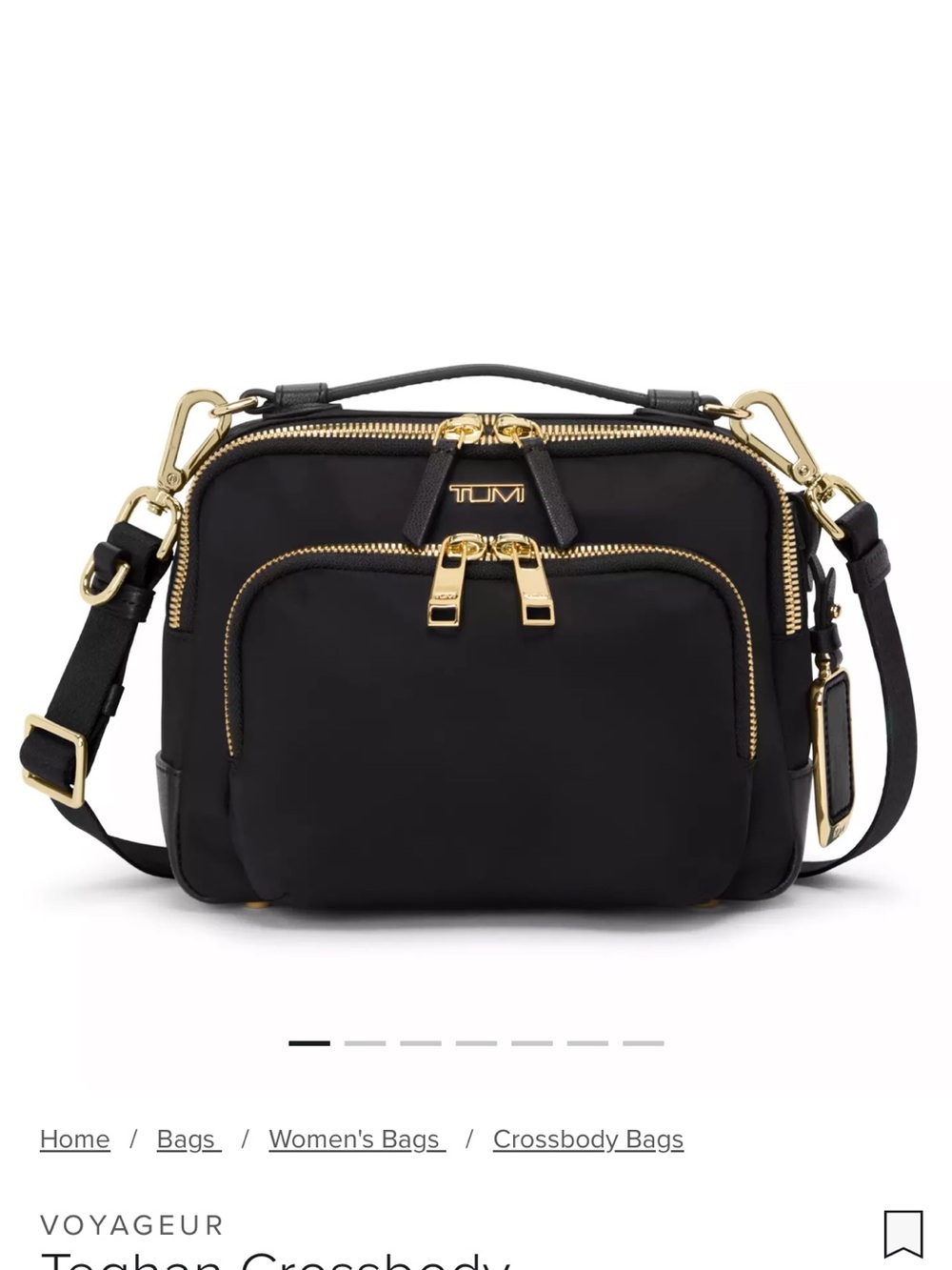 Tumi Black Nylon Crossbody Bag with Gold Hardware